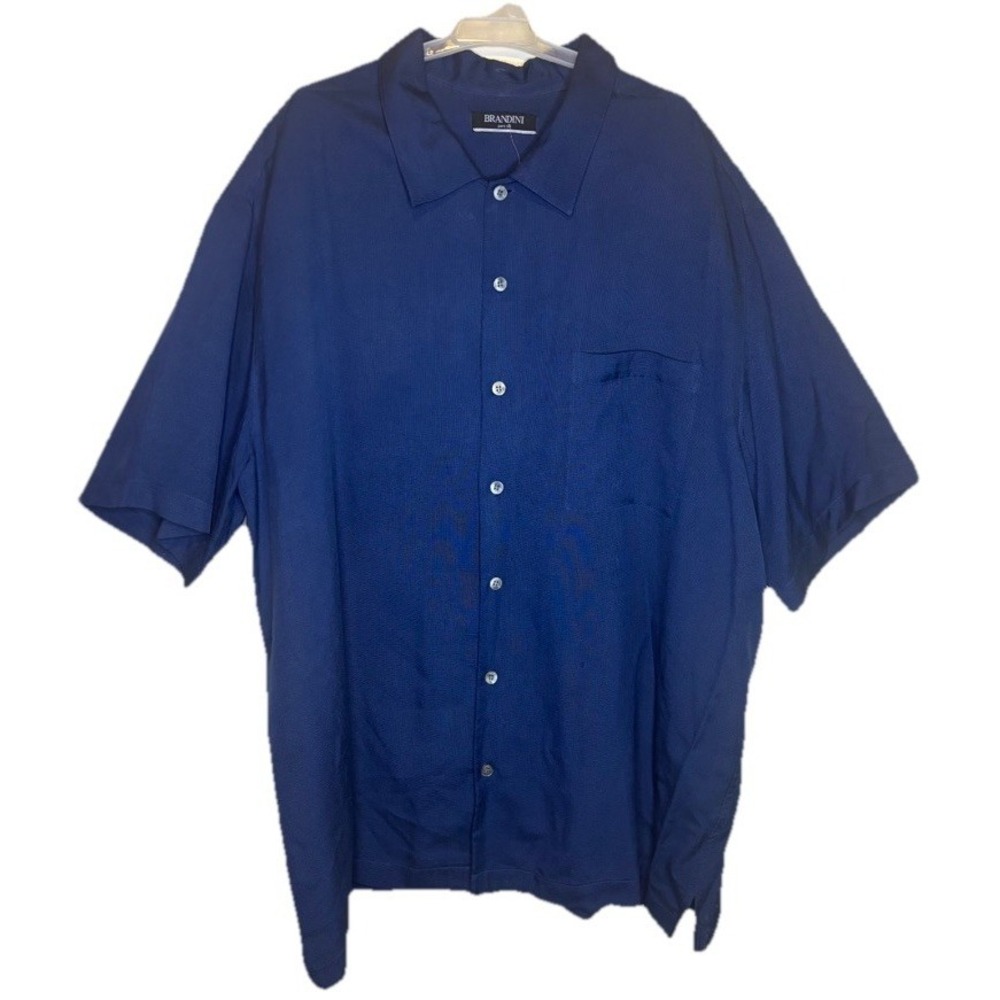 Brandini Button Down 100% Pure Silk Short Sleeve Shirt Men's Size XL Blue